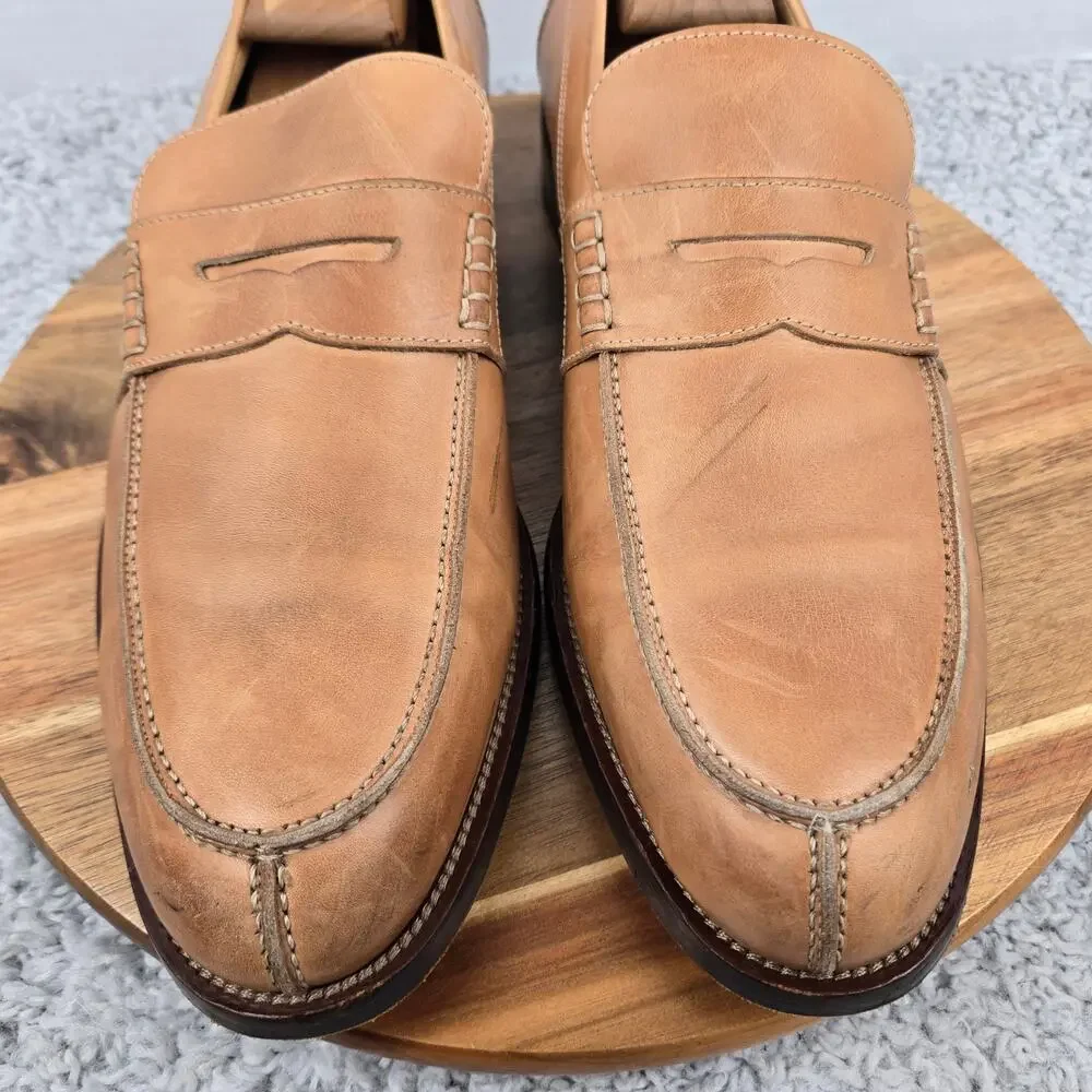 Martin Dingman Mens 12 Tan Brown Leather Casual Split Toe Italy Penny Loafer
